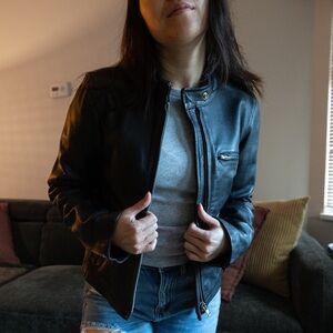 Black Leather Moto Jacket for Women
